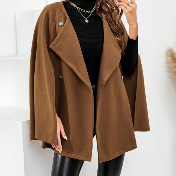 Cozy Black Button up Classic Cape Jacket Coat Work - Picture 11 of 14